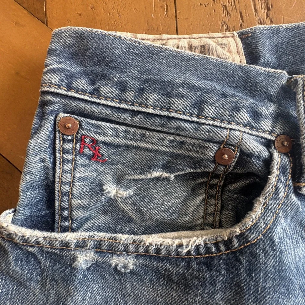 Vtg POLO Ralph Lauren Mens 36x32 Distressed Straight Leg Jeans Button Fly Grunge